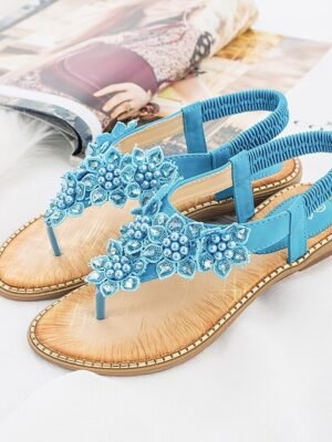 Boho Casual Floral Elastic Strap Summer Sandals - Image 2