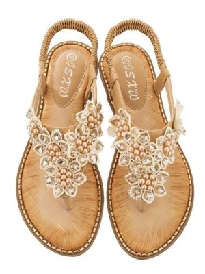 Boho Casual Floral Elastic Strap Summer Sandals - Image 5