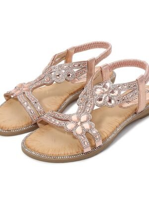 Boho Elegant Rhinestone Flat Heel Sandals - Image 16