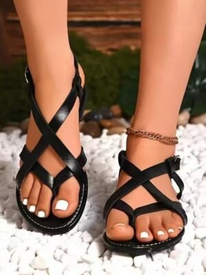 Boho Flat Open Toe Strappy Cross-Band Sandals - Image 6