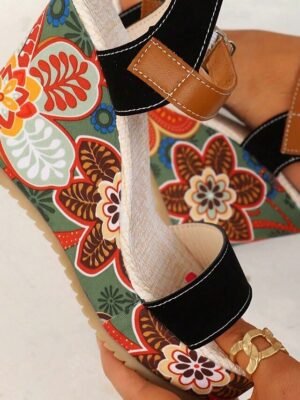 Boho Floral Open-Toe Platform Wedge Sandals - Image 13