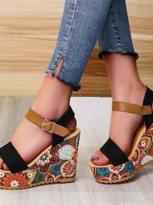 Boho Floral Open-Toe Platform Wedge Sandals - Image 15