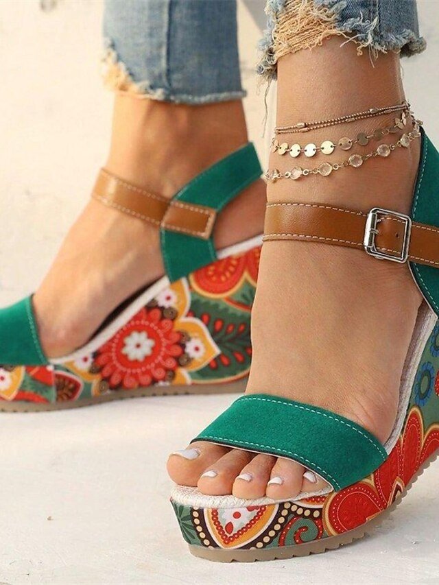 Boho Floral Open-Toe Platform Wedge Sandals - Image 2