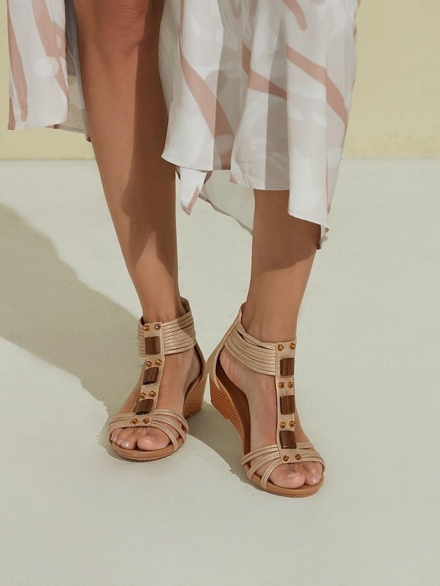 Boho Open-Toe Beaded Wedge Sandals - Image 2