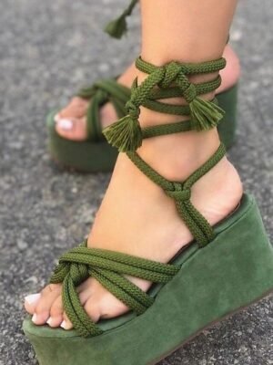 Boho Platform Rope Lace-Up Wedge Sandals - Image 5