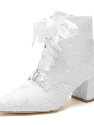 Bridal Floral Embroidered Lace-Up Satin Booties - Image 6