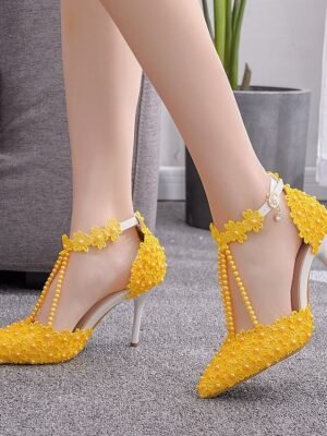 Bridal High Heel Lace Pointed Toe Ankle Strap Shoes - Image 10