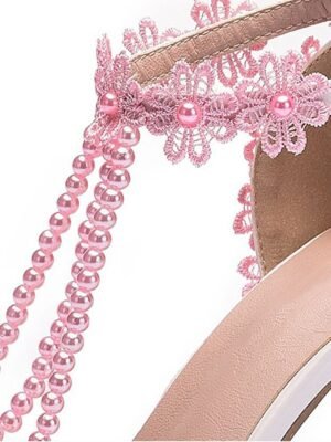 Bridal High Heel Lace Pointed Toe Ankle Strap Shoes - Image 13