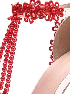 Bridal High Heel Lace Pointed Toe Ankle Strap Shoes - Image 15