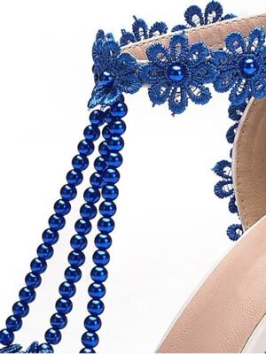 Bridal High Heel Lace Pointed Toe Ankle Strap Shoes - Image 17