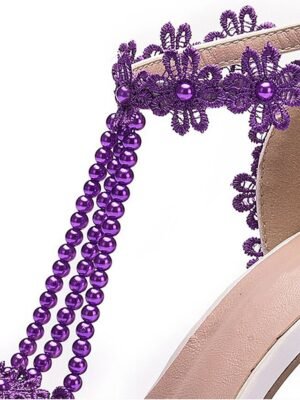 Bridal High Heel Lace Pointed Toe Ankle Strap Shoes - Image 19
