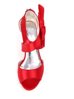 Bridal Kitten Heel Bowknot Open Toe Satin Shoes - Image 20