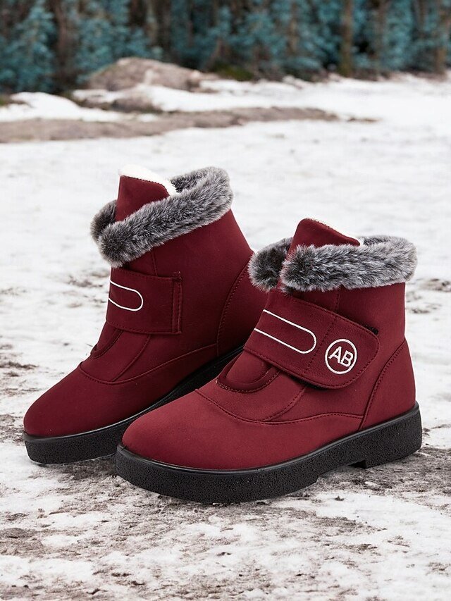 Burgundy Winter Faux Fur Velcro Snow Boots - Image 2