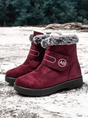 Burgundy Winter Faux Fur Velcro Snow Boots - Image 3