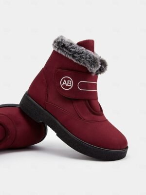 Burgundy Winter Faux Fur Velcro Snow Boots - Image 4
