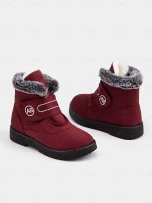 Burgundy Winter Faux Fur Velcro Snow Boots - Image 5