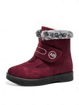 Burgundy Winter Faux Fur Velcro Snow Boots - Image 7