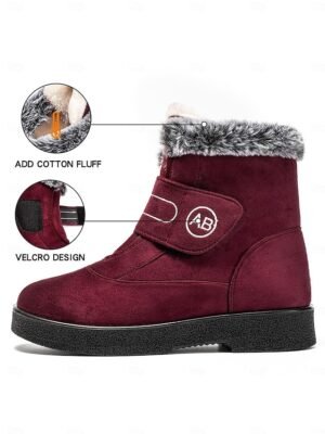 Burgundy Winter Faux Fur Velcro Snow Boots - Image 8