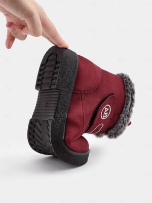 Burgundy Winter Faux Fur Velcro Snow Boots - Image 9