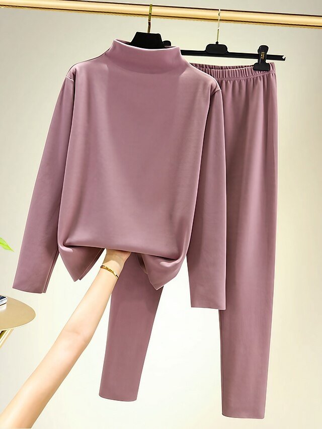 Casual Basic Black Crew Neck Long Sleeve Bottoming Shirt Set - Image 1