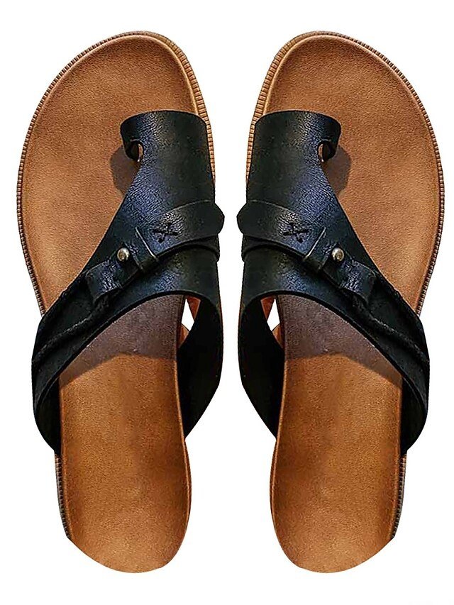 Casual Black Faux Leather Slip-On Cross-Strap Sandals - Image 2