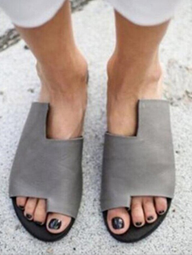 Casual Black Leather Open Toe Slide Sandals - Image 3