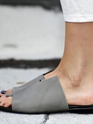 Casual Black Leather Open Toe Slide Sandals - Image 4