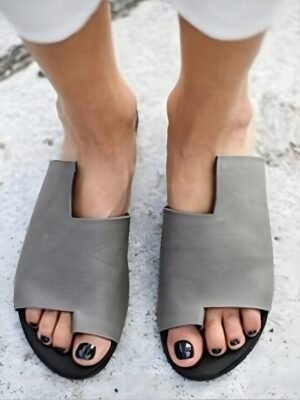 Casual Black Leather Open Toe Slide Sandals - Image 6