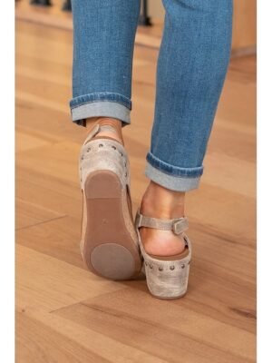 Casual Black Slip-On Rivet Open-Toe Cork Wedge Sandals - Image 13