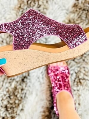 Casual Black Slip-On Rivet Open-Toe Cork Wedge Sandals - Image 16