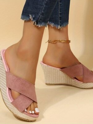 Casual Black Suede Open-Toe Slip-On Wedge Sandals - Image 10