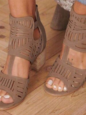 Casual Block Heel Faux Suede Peep Toe Ankle Strap Sandals - Image 5