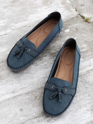 Casual Blue Slip-On Moccasin Suede Flats - Image 10