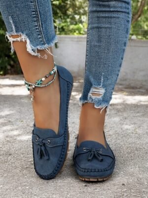 Casual Blue Slip-On Moccasin Suede Flats - Image 5