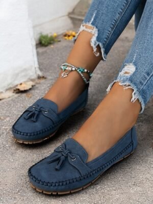 Casual Blue Slip-On Moccasin Suede Flats - Image 6