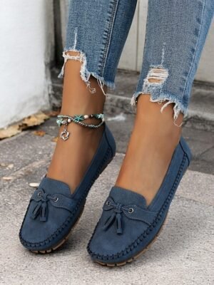 Casual Blue Slip-On Moccasin Suede Flats - Image 7
