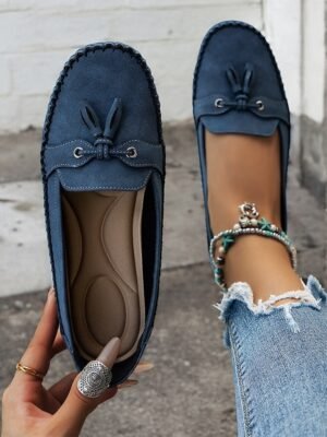 Casual Blue Slip-On Moccasin Suede Flats - Image 8