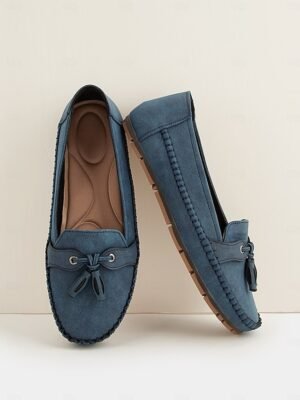 Casual Blue Slip-On Moccasin Suede Flats - Image 9