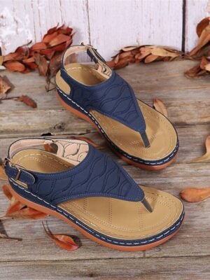 Casual Boho Open Toe T-Strap Wedge Sandals - Image 4