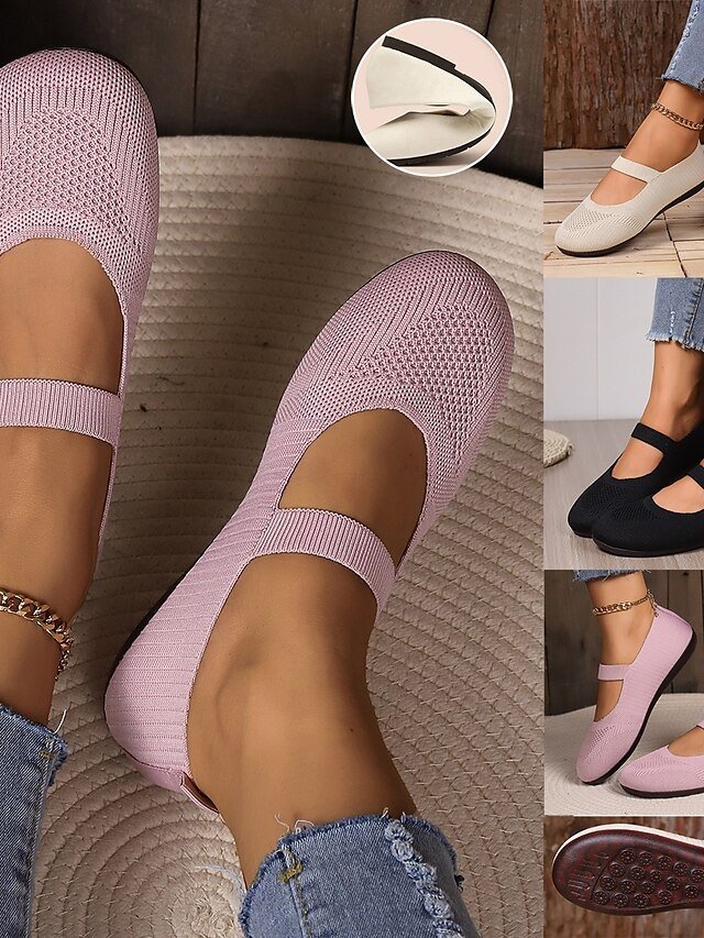 Casual Breathable Knit Elastic Mary Jane Flats - Image 1