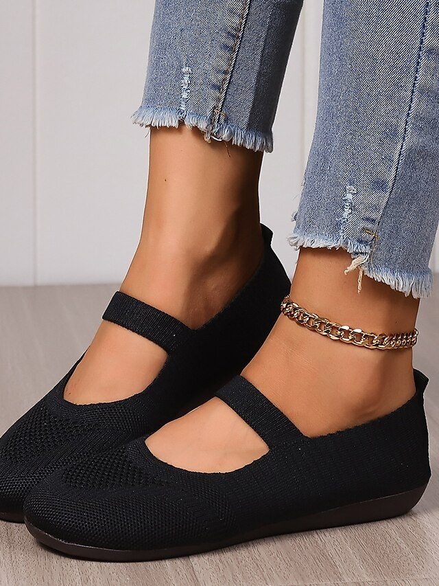 Casual Breathable Knit Elastic Mary Jane Flats - Image 2