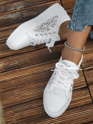 Casual Breathable Lace-Up White Sneakers - Image 4