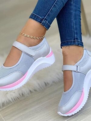 Casual Breathable Mesh Velcro Strap Mary Jane Sneakers - Image 4