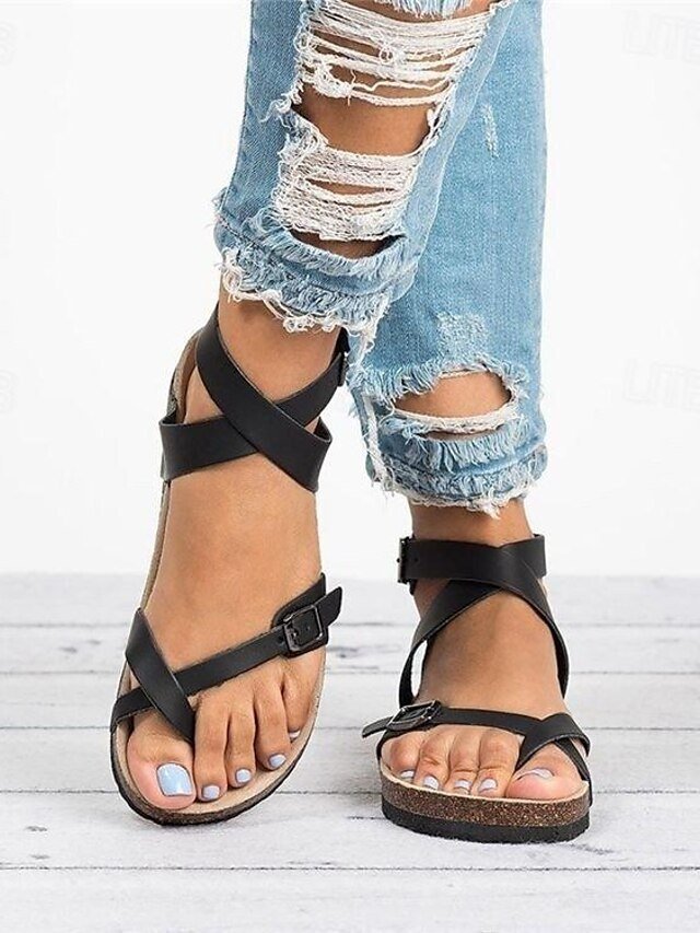 Casual Brown Strappy Flat Adjustable Sandals - Image 3