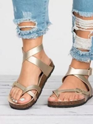 Casual Brown Strappy Flat Adjustable Sandals - Image 5