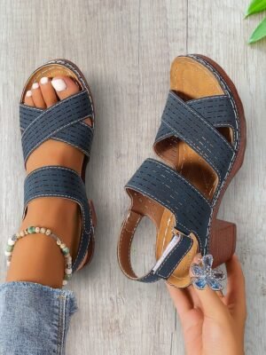 Casual Chunky Heel Faux Leather Adjustable Strap Sandals - Image 11