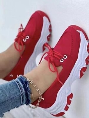 Casual Chunky Sole Lace-Up Blue Suede Sneakers - Image 2