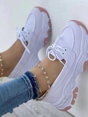 Casual Chunky Sole Lace-Up Blue Suede Sneakers - Image 3