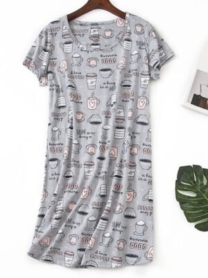 Casual Comfort Animal Fruit Crew Neck Short Sleeve Summer Nightgown - Image 1