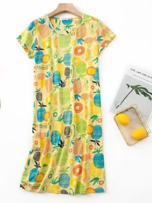 Casual Comfort Animal Fruit Crew Neck Short Sleeve Summer Nightgown - Image 2